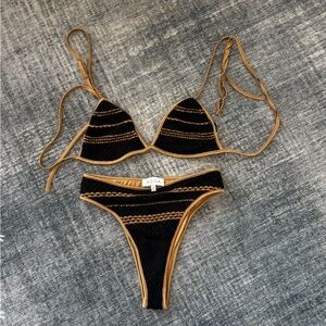 Black and Tan Women's Knit Bikini Set